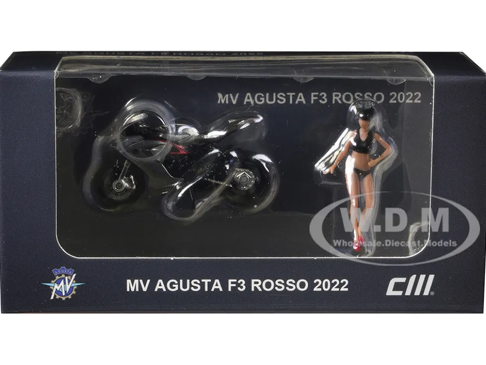2022 MV Agusta F3 Rosso Motorcycle Silver Metallic with Figure 1/64 Diecast Model by CM Model