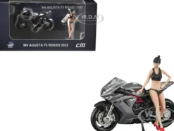 2022 MV Agusta F3 Rosso Motorcycle Silver Metallic with Figure 1/64 Diecast Model by CM Model