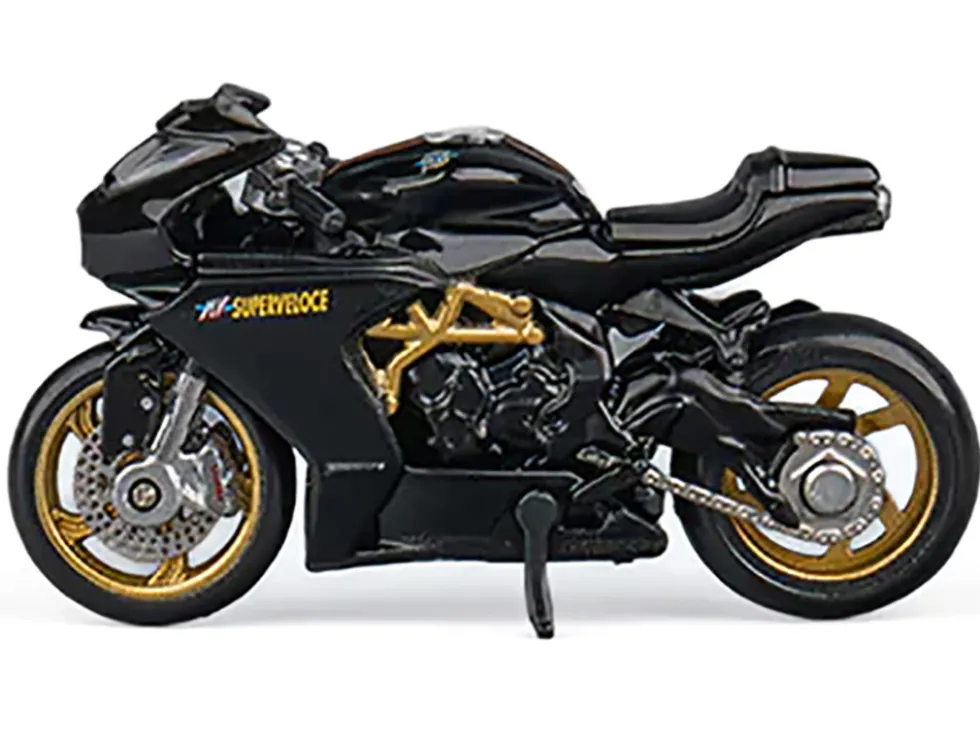 MV Agusta Superveloce 800 Motorcycle Black and Gold with Figure 1/64 Diecast Model by CM Model