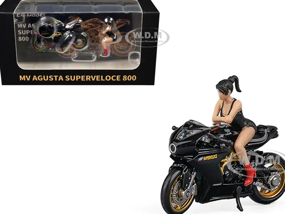 MV Agusta Superveloce 800 Motorcycle Black and Gold with Figure 1/64 Diecast Model by CM Model