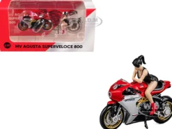MV Agusta Superveloce 800 Motorcycle Red and Silver with Figure 1/64 Diecast Model by CM Model