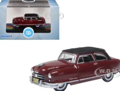 1950 Nash Rambler Custom Landau Convertible (Closed) Sunset Maroon with Black Top 1/87 (HO) Scale Diecast Model Car by Oxford Diecast