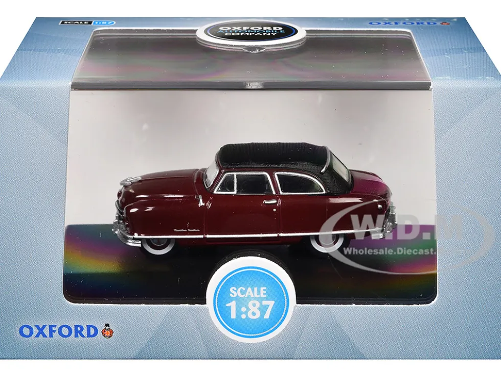 1950 Nash Rambler Custom Landau Convertible (Closed) Sunset Maroon with Black Top 1/87 (HO) Scale Diecast Model Car by Oxford Diecast