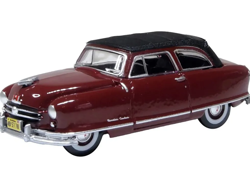 1950 Nash Rambler Custom Landau Convertible (Closed) Sunset Maroon with Black Top 1/87 (HO) Scale Diecast Model Car by Oxford Diecast