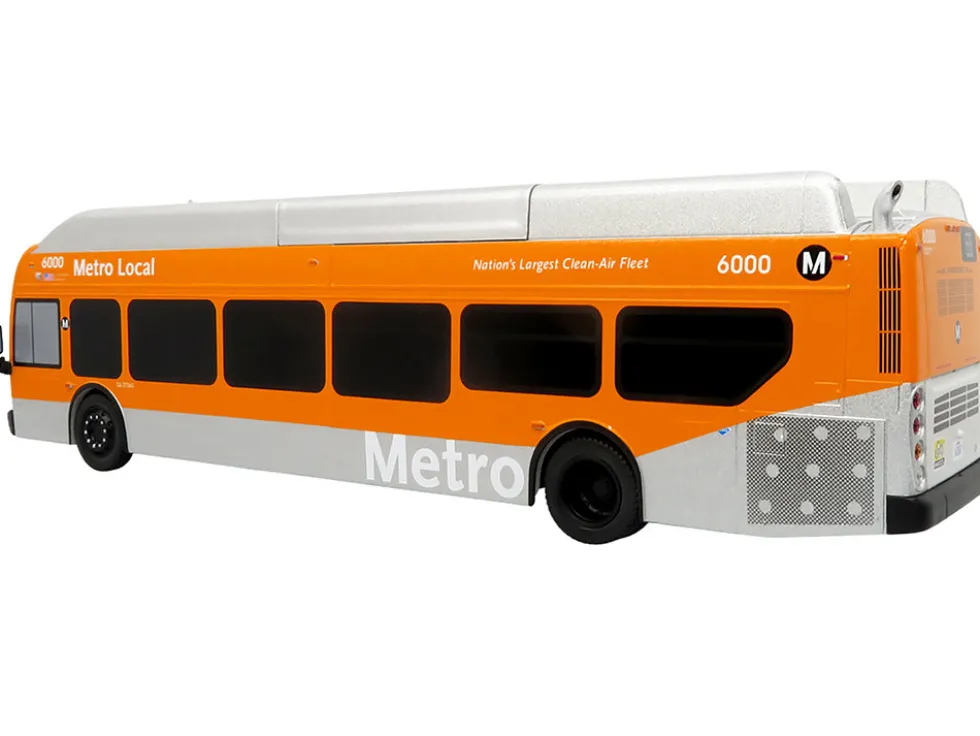 New Flyer Xcelsior Transit Bus Bank "Los Angeles Metro" Orange and Silver "The Bus & Motorcoach Collection" Limited Edition to 504 Pieces Worldwide 1/43 Model by Iconic Replicas