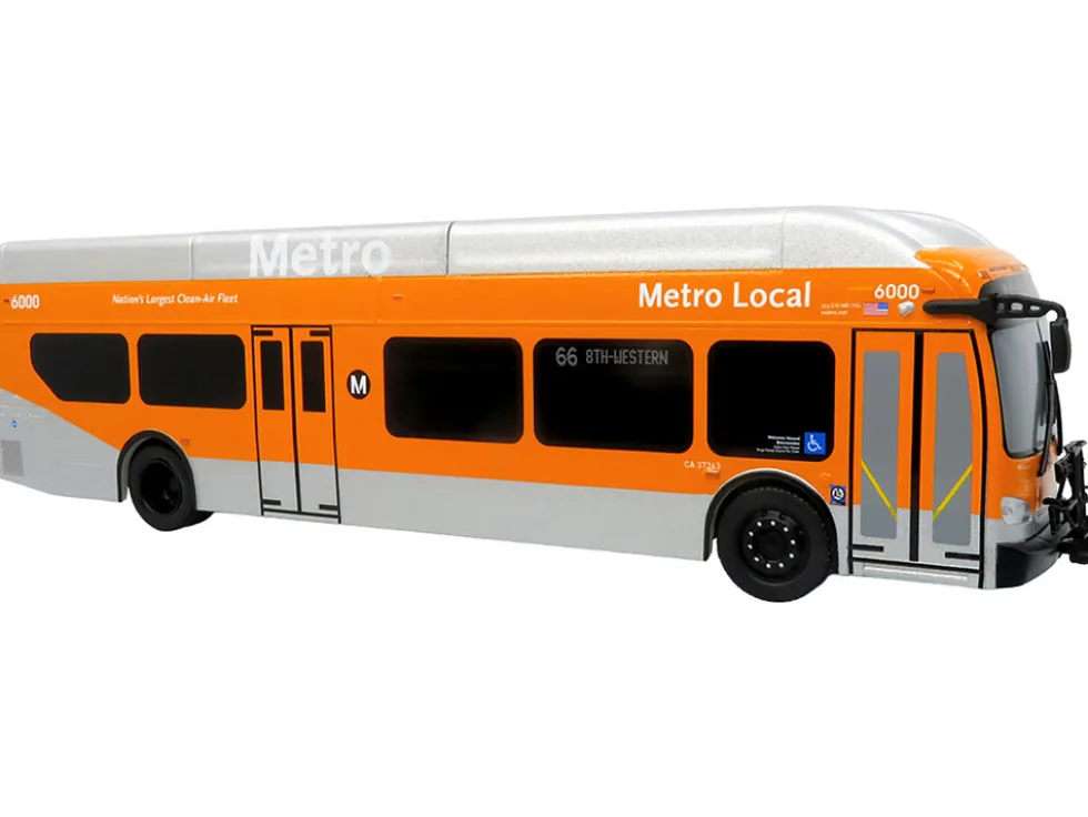 New Flyer Xcelsior Transit Bus Bank "Los Angeles Metro" Orange and Silver "The Bus & Motorcoach Collection" Limited Edition to 504 Pieces Worldwide 1/43 Model by Iconic Replicas