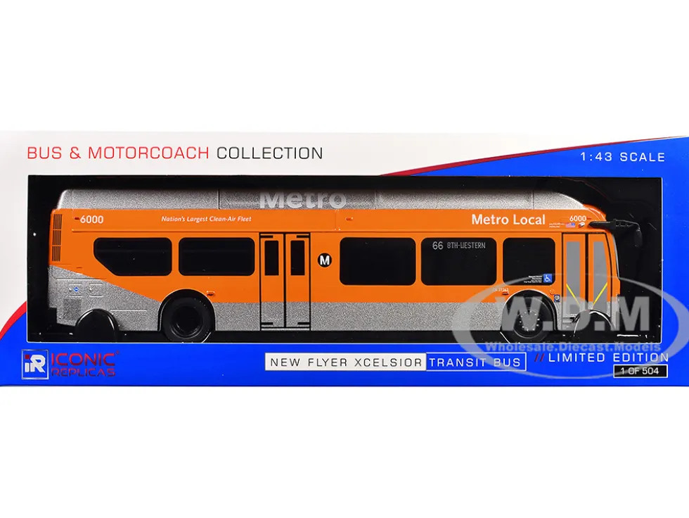 New Flyer Xcelsior Transit Bus Bank "Los Angeles Metro" Orange and Silver "The Bus & Motorcoach Collection" Limited Edition to 504 Pieces Worldwide 1/43 Model by Iconic Replicas