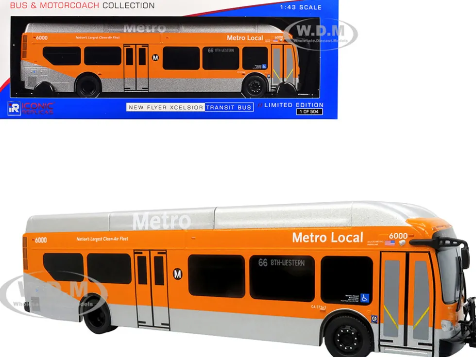 New Flyer Xcelsior Transit Bus Bank "Los Angeles Metro" Orange and Silver "The Bus & Motorcoach Collection" Limited Edition to 504 Pieces Worldwide 1/43 Model by Iconic Replicas