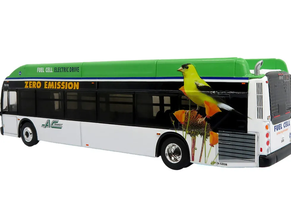 New Flyer Xcelsior XHE40 Transit Bus "AC Transit - Zero Emission" White and Green with Graphics "The Bus & Motorcoach Collection" Limited Edition 1/87 (HO) Diecast Model by Iconic Replicas