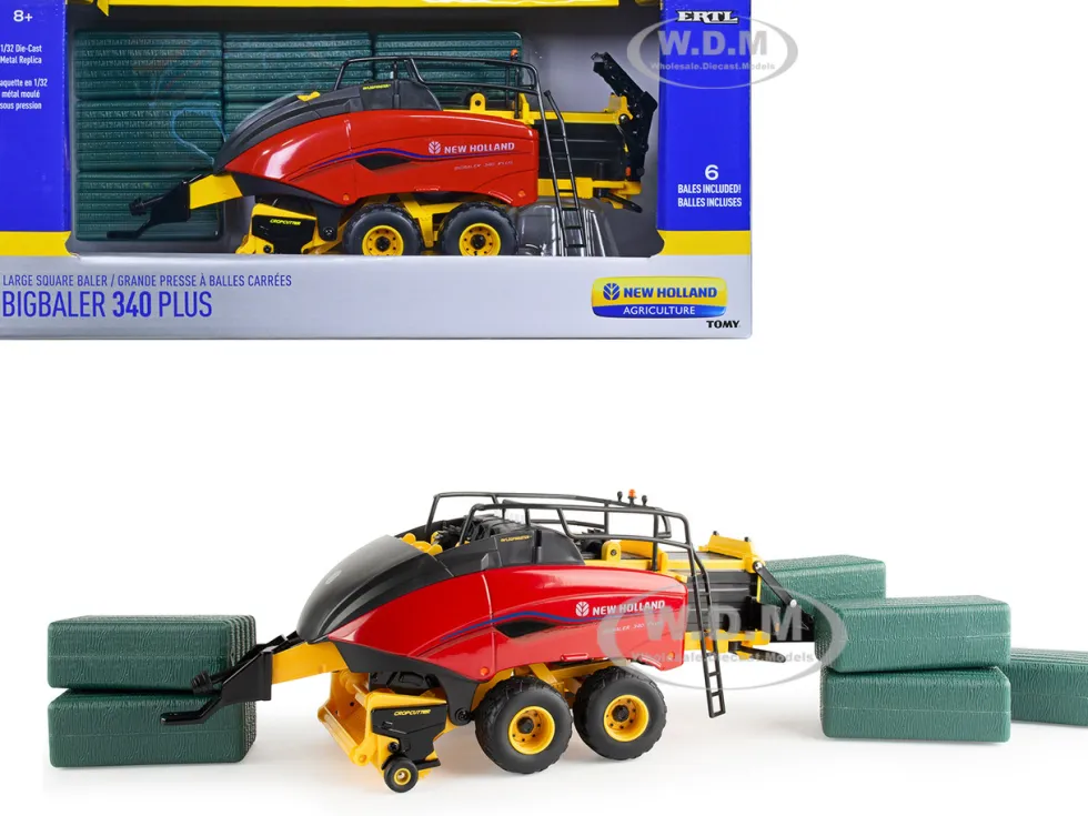 New Holland BigBaler 340 Plus Large Square Baler Red Yellow 6 Bales New Holland Agriculture Series 1/32 Diecast Model ERTL TOMY 13972