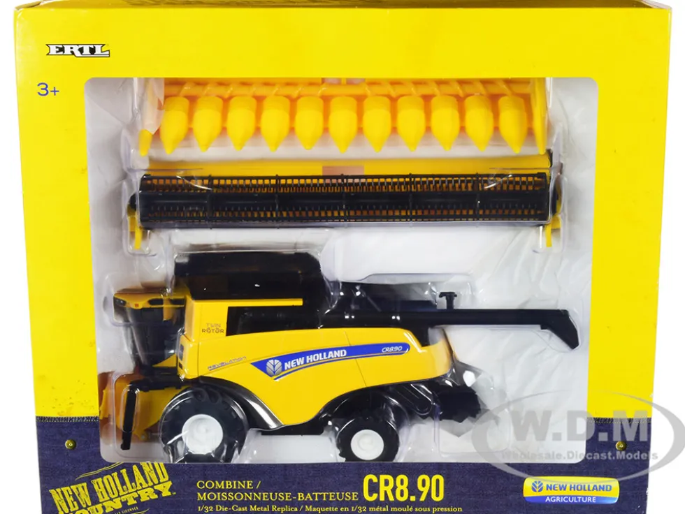 New Holland CR8.90 Combine Yellow Corn Head Draper Head New Holland Agriculture Series 1/32 Diecast Model ERTL TOMY 13898