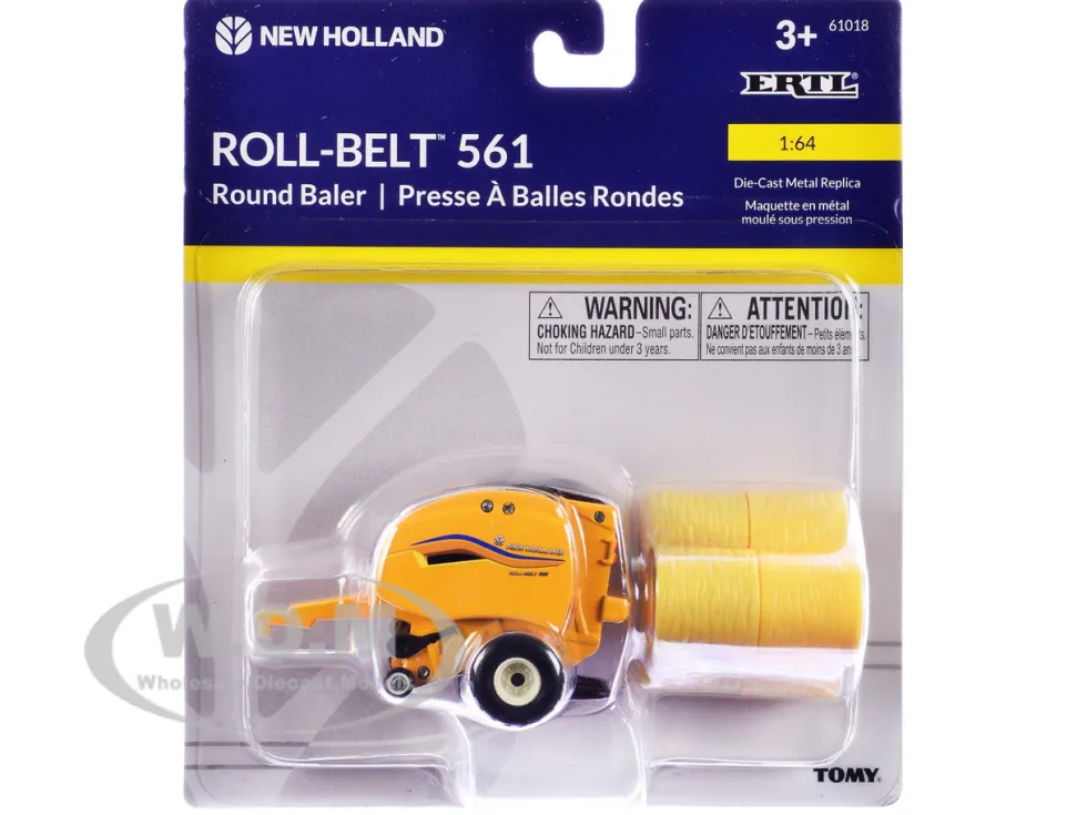 New Holland Roll-Belt 561 Round Baler with 6 Bales 1/64 Diecast Model by ERTL TOMY