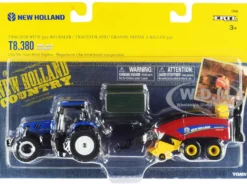 New Holland T8.380 Genesis Tractor Blue New Holland Big Baler 330 Red 3 Bales Set 3 pieces 1/64 Diecast Models ERTL TOMY 13948