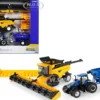 New Holland T8.410 Genesis Tractor Blue J&M Grain Car New Holland CR8.90 Combine Yellow Set 3 pieces New Holland Agriculture Series 1/64 Diecast Models ERTL TOMY 13996
