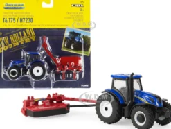 New Holland T6.175 Tractor Blue New Holland H7230 Discbine Disc Mower-Conditioner Red Set 2 pieces 1/64 Diecast Models ERTL TOMY 13896