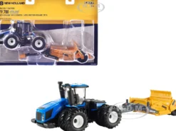 New Holland T9.700 Tractor Blue with Ashland 2811E Scraper Yellow 1/64 Diecast Model by ERTL TOMY