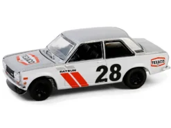 1970 Nissan Datsun 510 #28 "Texaco" Silver Metallic and White with Red Stripes "Texaco Special Edition" Series 1 1/64 Diecast Model Car by Greenlight
