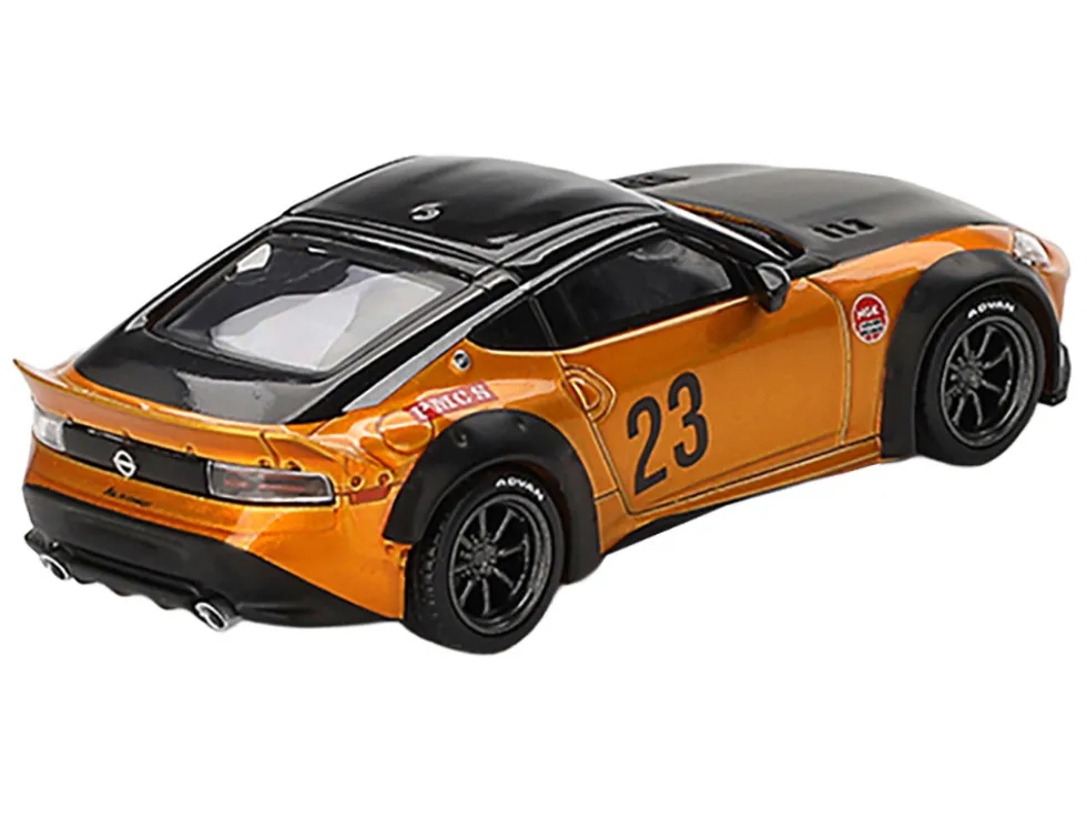 Nissan Fairlady Z #23 "LB-NATION WORKS" LB Gold Metallic with Matt Black Hood and Black Top Limited Edition 1/64 Diecast Model Car by Mini GT