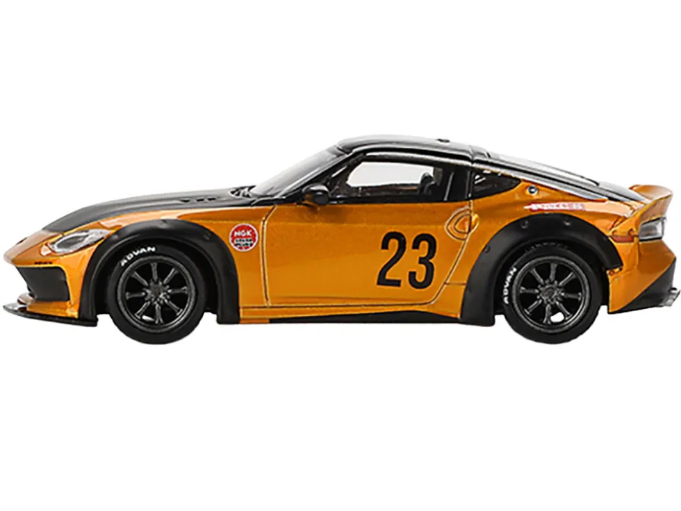 Nissan Fairlady Z #23 "LB-NATION WORKS" LB Gold Metallic with Matt Black Hood and Black Top Limited Edition 1/64 Diecast Model Car by Mini GT
