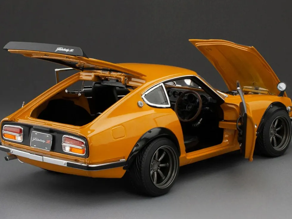1970 Nissan Fairlady Z (S30) RHD (Right Hand Drive) Orange with Carbon Hood "Asian Collectibles" Series 1/18 Diecast Model Car by Sun Star