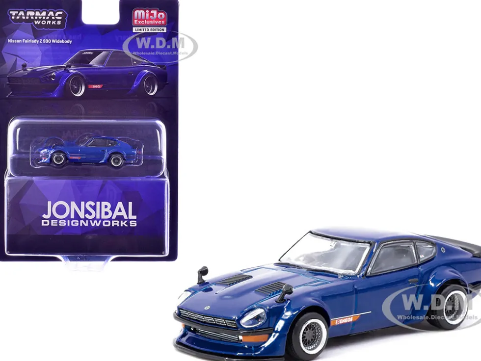 Nissan Fairlady Z S30 Widebody RHD (Right Hand Drive) "Designed by Jon Sibal" Blue Metallic "Global64" Series 1/64 Diecast Model Car by Tarmac Works