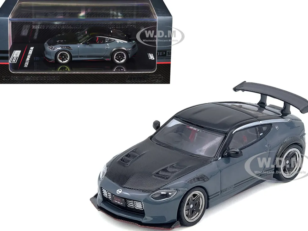 Nissan Fairlady Z "Top Secret" (RZ34) RHD (Right Hand Drive) Stealth Gray with Carbon Hood and Black Top 1/64 Diecast Model Car by Inno Models