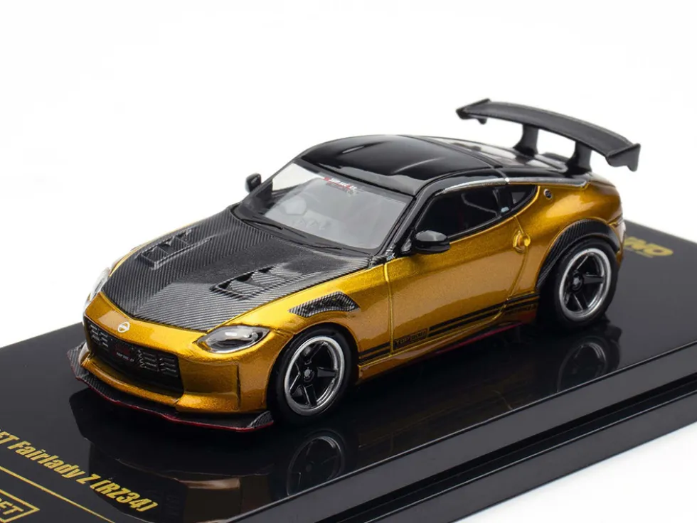 Nissan Fairlady Z Top Secret (RZ34) RHD (Right Hand Drive) Gold Metallic with Carbon Hood and Black Top 1/64 Diecast Model Car by Inno Models