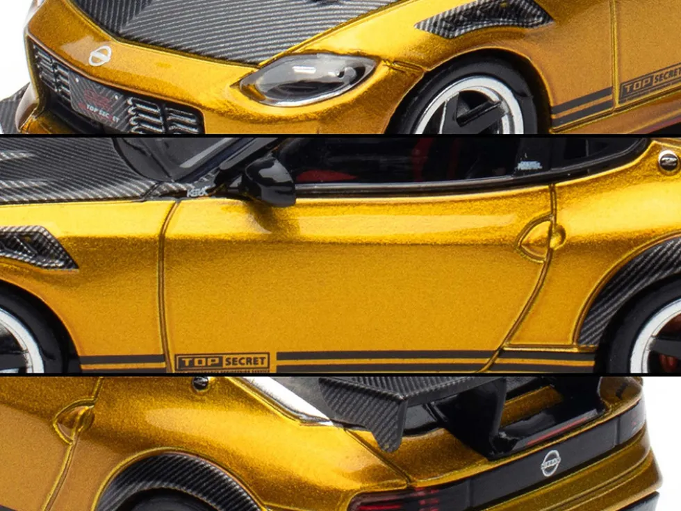 Nissan Fairlady Z Top Secret (RZ34) RHD (Right Hand Drive) Gold Metallic with Carbon Hood and Black Top 1/64 Diecast Model Car by Inno Models