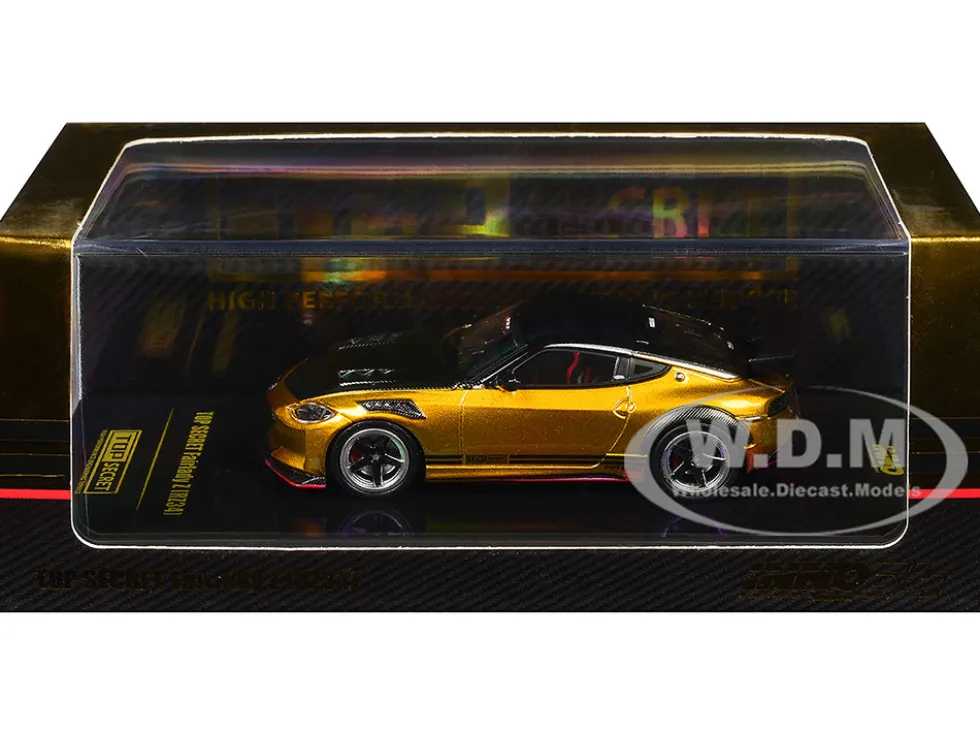 Nissan Fairlady Z Top Secret (RZ34) RHD (Right Hand Drive) Gold Metallic with Carbon Hood and Black Top 1/64 Diecast Model Car by Inno Models