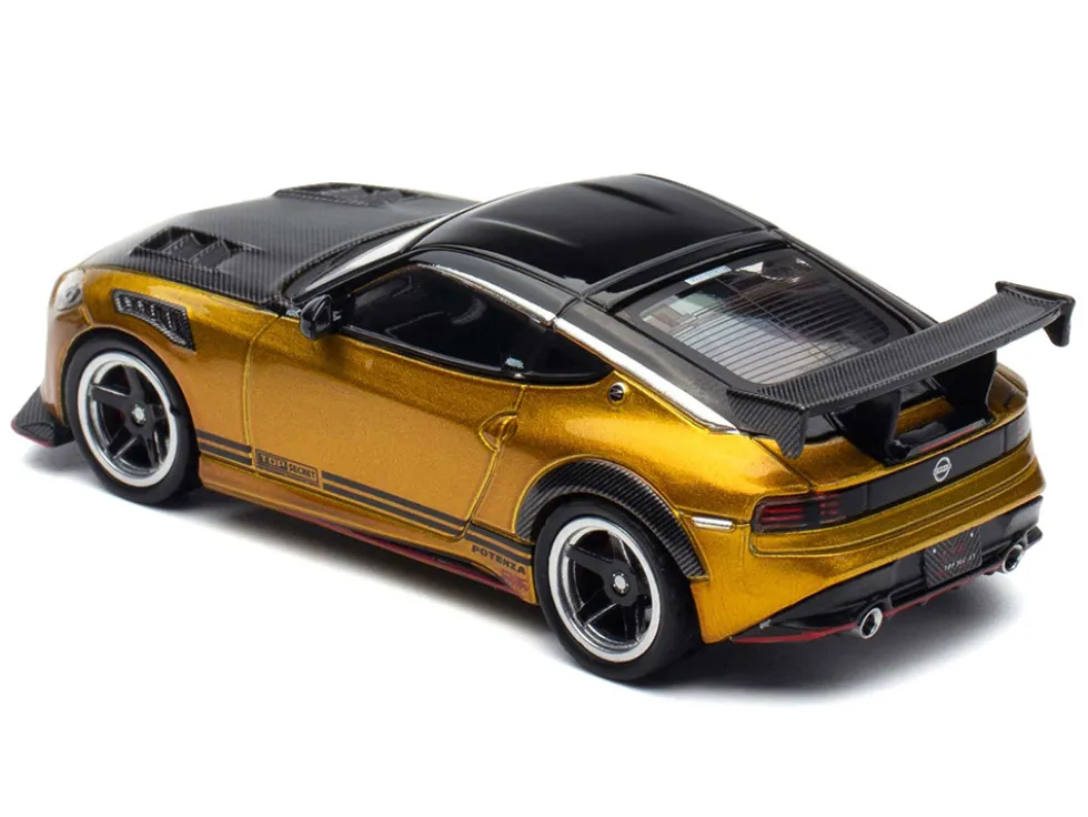 Nissan Fairlady Z Top Secret (RZ34) RHD (Right Hand Drive) Gold Metallic with Carbon Hood and Black Top 1/64 Diecast Model Car by Inno Models
