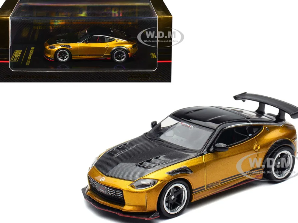 Nissan Fairlady Z Top Secret (RZ34) RHD (Right Hand Drive) Gold Metallic with Carbon Hood and Black Top 1/64 Diecast Model Car by Inno Models