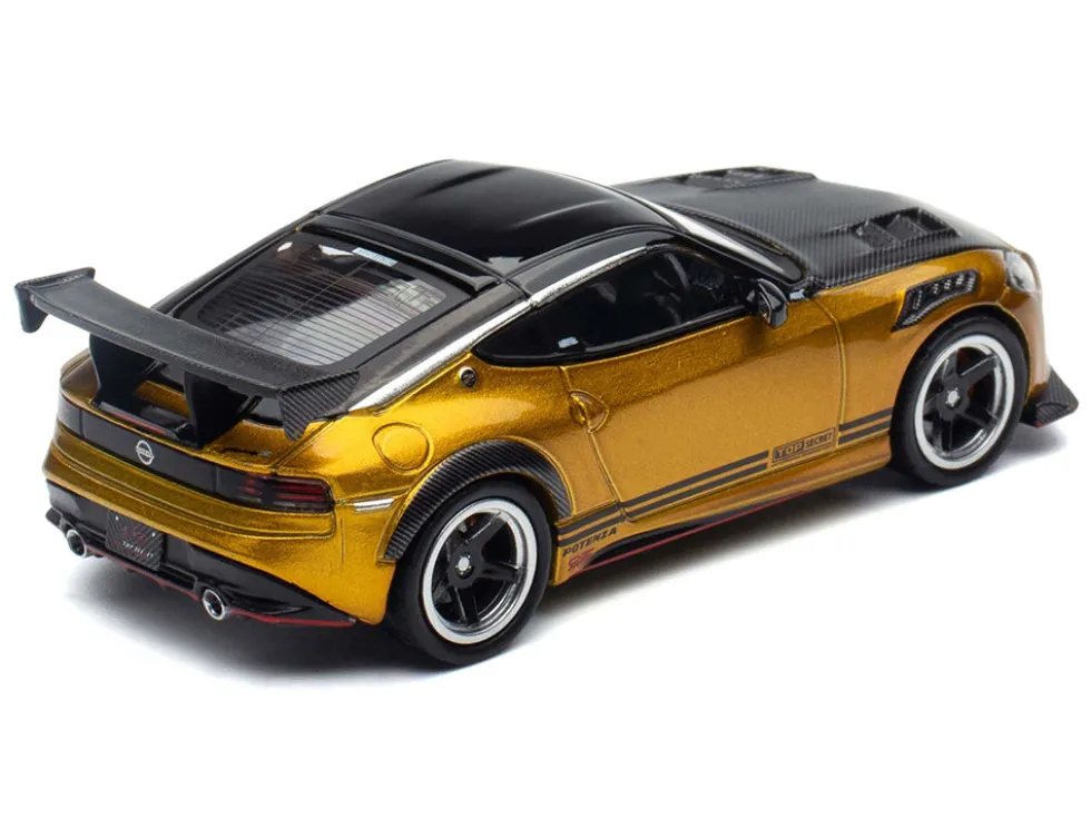 Nissan Fairlady Z Top Secret (RZ34) RHD (Right Hand Drive) Gold Metallic with Carbon Hood and Black Top 1/64 Diecast Model Car by Inno Models