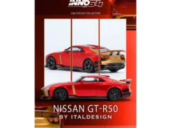 Nissan GT-R50 By ItalDesign Red Metallic with Gold Accents 1/64 Diecast Model Car by Inno Models