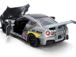 2009 Nissan GT-R (R35) Ben Sopra Brushed Metal with Black Top and Graphics and Mechagodzilla Diecast Figure "Godzilla" Franchise "Anime Hollywood Rides" Series 1/24 Diecast Model by Jada
