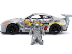 2009 Nissan GT-R (R35) Ben Sopra Brushed Metal with Black Top and Graphics and Mechagodzilla Diecast Figure