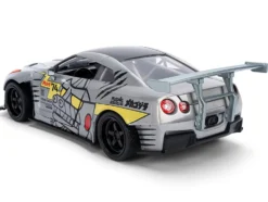 2009 Nissan GT-R (R35) Ben Sopra Brushed Metal with Black Top and Graphics and Mechagodzilla Diecast Figure