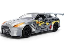 2009 Nissan GT-R (R35) Ben Sopra Brushed Metal with Black Top and Graphics and Mechagodzilla Diecast Figure