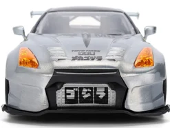 2009 Nissan GT-R (R35) Ben Sopra Brushed Metal with Black Top and Graphics and Mechagodzilla Diecast Figure