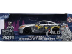 2009 Nissan GT-R (R35) Ben Sopra Brushed Metal with Black Top and Graphics and Mechagodzilla Diecast Figure