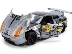 2009 Nissan GT-R (R35) Ben Sopra Brushed Metal with Black Top and Graphics and Mechagodzilla Diecast Figure