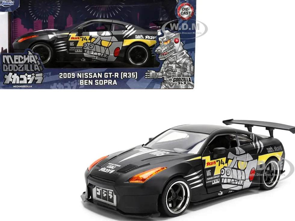 2009 Nissan GT-R (R35) Ben Sopra Matt Black with "Mechagodzilla" Graphics "Hollywood Rides" Series 1/24 Diecast Model Car by Jada