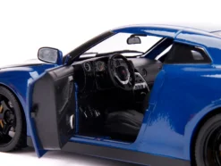 2009 Nissan GT-R R35 Blue Metallic Carbon Lights Brian Figurine Fast & Furious Movie 1/18 Diecast Model Car Jada 31142