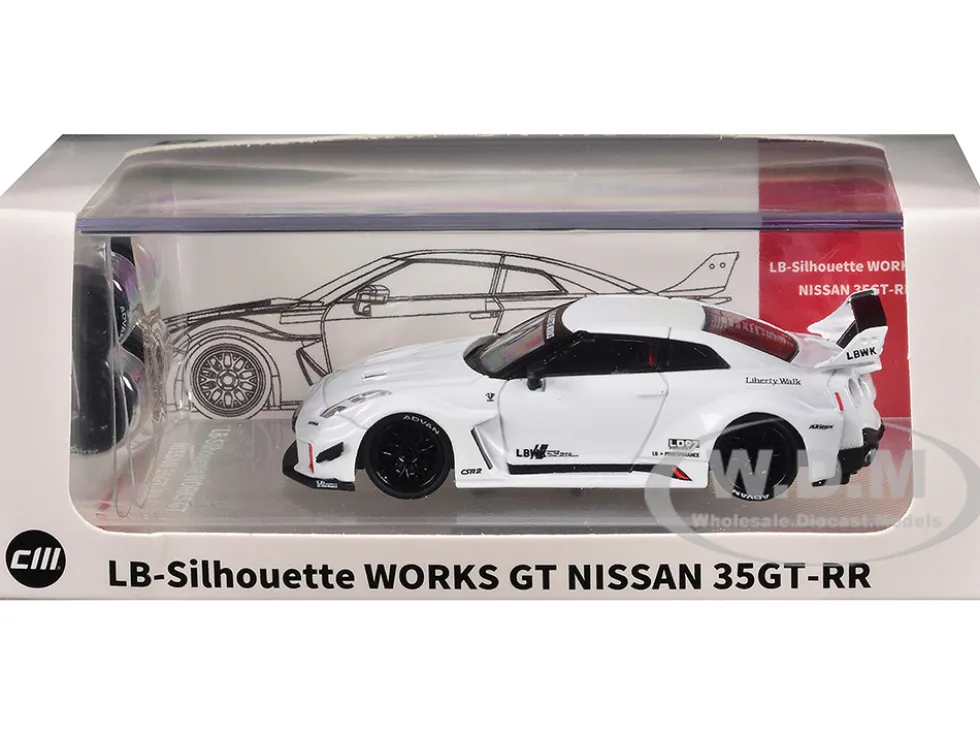 Nissan 35GT-RR "LB-Silhouette Works GT" RHD (Right Hand Drive) White with Extra Wheels 1/64 Diecast Model Car by CM Model