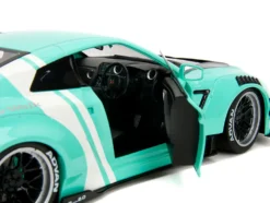 Nissan GT-R (R35) Liberty Walk Body Kit 2.0 RHD (Right Hand Drive) Light Blue with Black Hood and White Stripes 