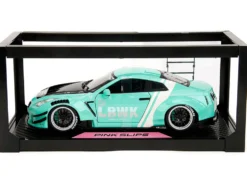 Nissan GT-R (R35) Liberty Walk Body Kit 2.0 RHD (Right Hand Drive) Light Blue with Black Hood and White Stripes 