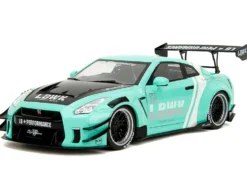 Nissan GT-R (R35) Liberty Walk Body Kit 2.0 RHD (Right Hand Drive) Light Blue with Black Hood and White Stripes 