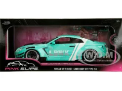 Nissan GT-R (R35) Liberty Walk Body Kit 2.0 RHD (Right Hand Drive) Light Blue with Black Hood and White Stripes 
