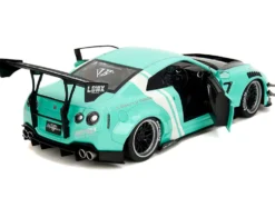 Nissan GT-R (R35) Liberty Walk Body Kit 2.0 RHD (Right Hand Drive) Light Blue with Black Hood and White Stripes 