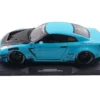 2023 Nissan GT-R (R35) Liberty Walk Body Kit 2.0 RHD (Right Hand Drive) Baby Blue with Carbon Hood 1/18 Diecast Model Car by Solido
