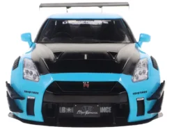 2023 Nissan GT-R (R35) Liberty Walk Body Kit 2.0 RHD (Right Hand Drive) Baby Blue with Carbon Hood 1/18 Diecast Model Car by Solido
